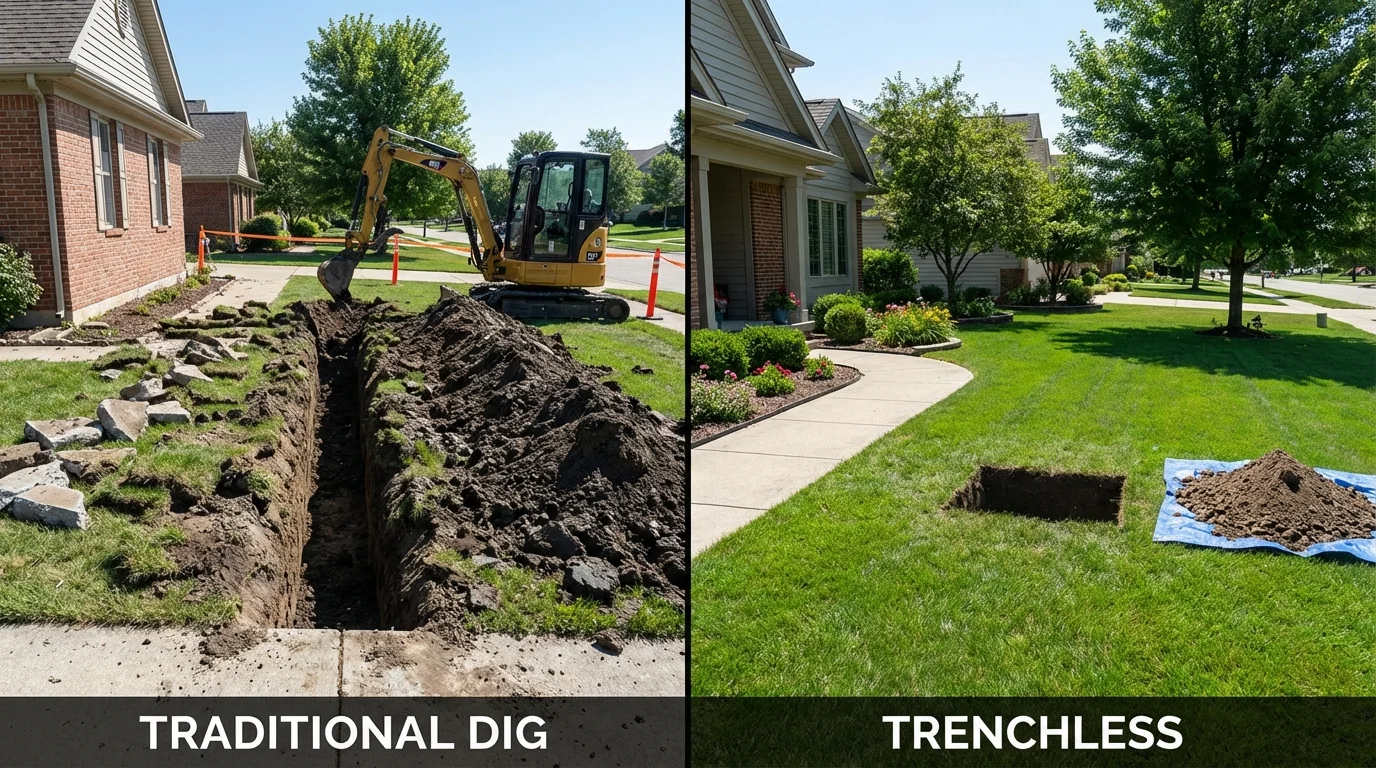 Trenchless sewer repair with minimal yard damage versus traditional excavation in Laurens, SC